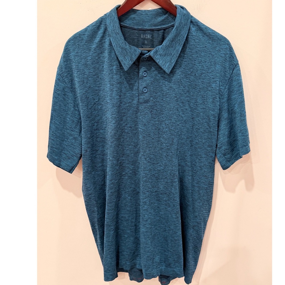Rhone Reign Polo Shirt Mens XL Blue Heather Space Dye Performance Golf Gym Top